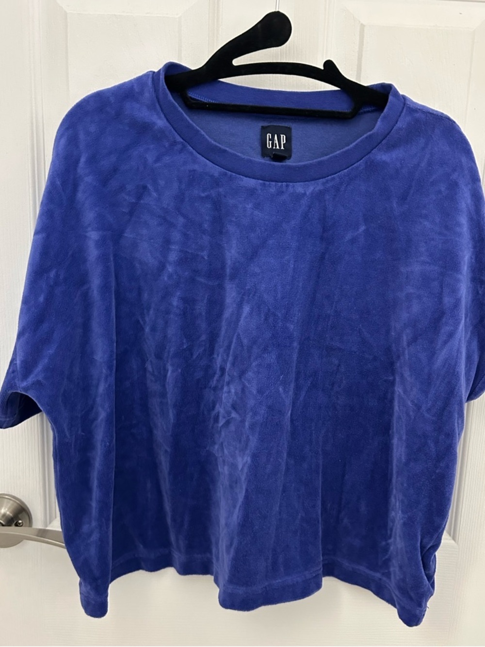 Gap Blue Velour Cropped Tshirt, Sz L Sz